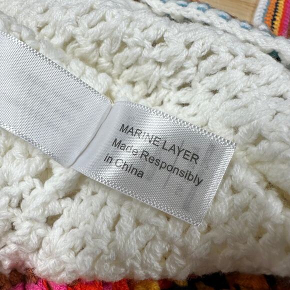 Marine Layer NWT Caro Cropped Crochet Tank Size L Square Neck Colorful Trim - Picture 7 of 10